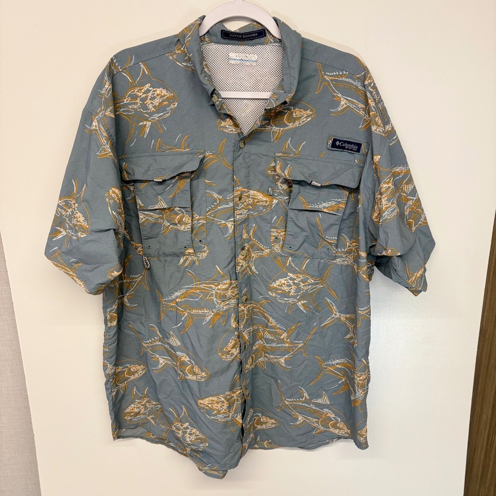 Gorpcore Coastal Button Down PFG Super Bahama Fish Columbia Men Blue